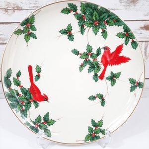 Vintage Lefton China 10" Cardinals and Holly Christmas Dinner Plate Gilt Edge